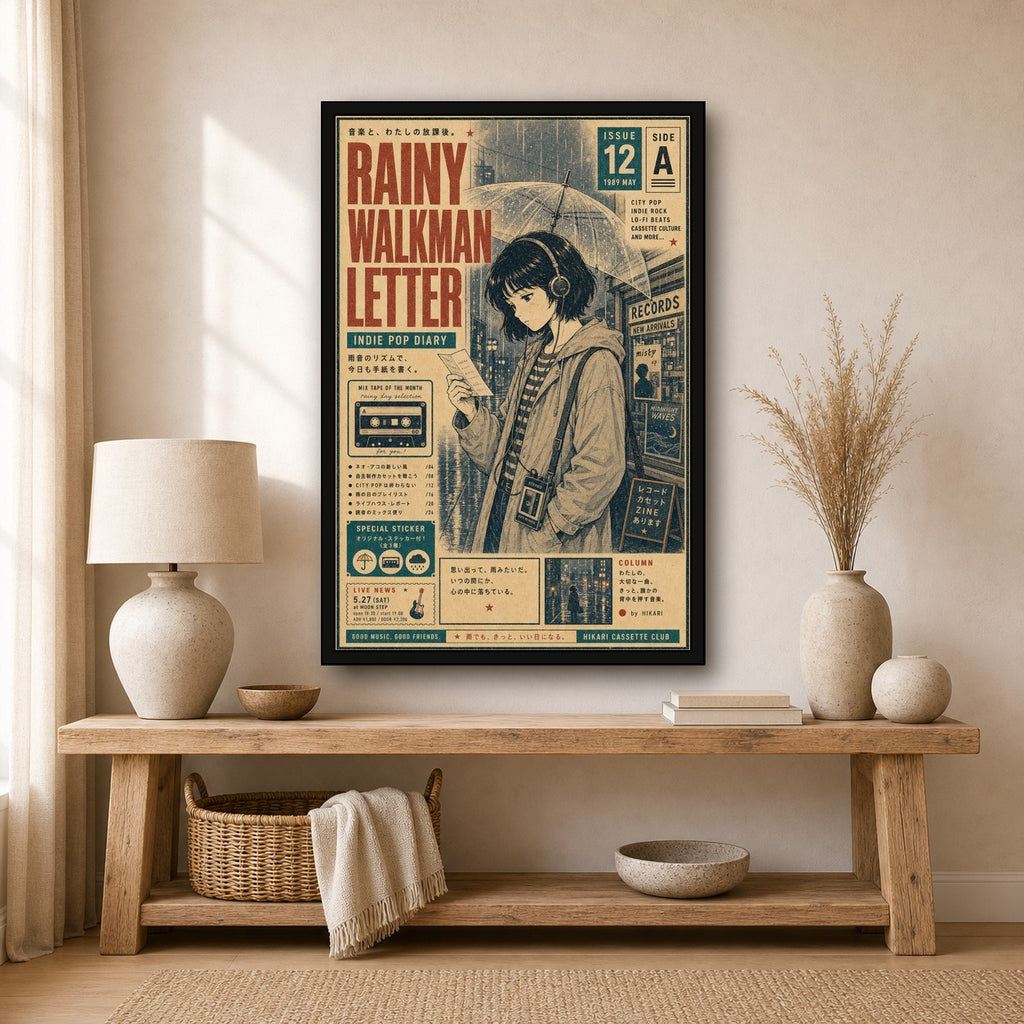 Rainy Walkman Letter Japanese Retro Poster Print - 2x3 room mockup