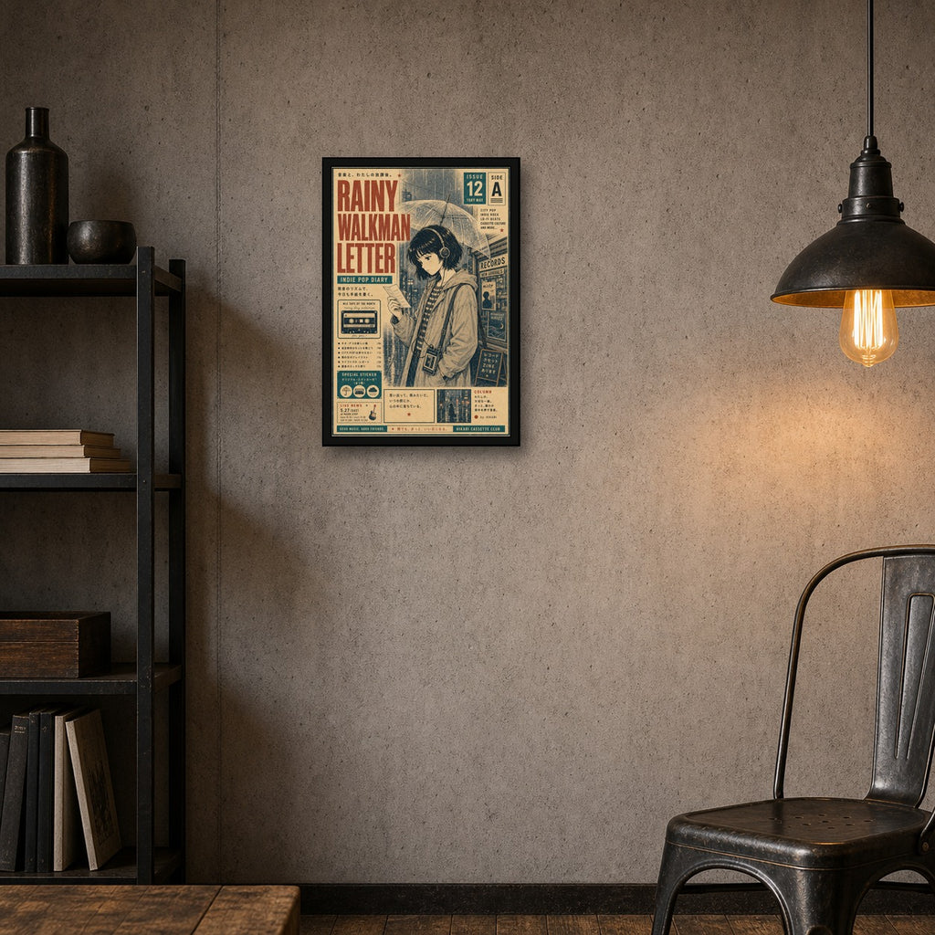 Rainy Walkman Letter Japanese Retro Poster Print - 2x3 room mockup