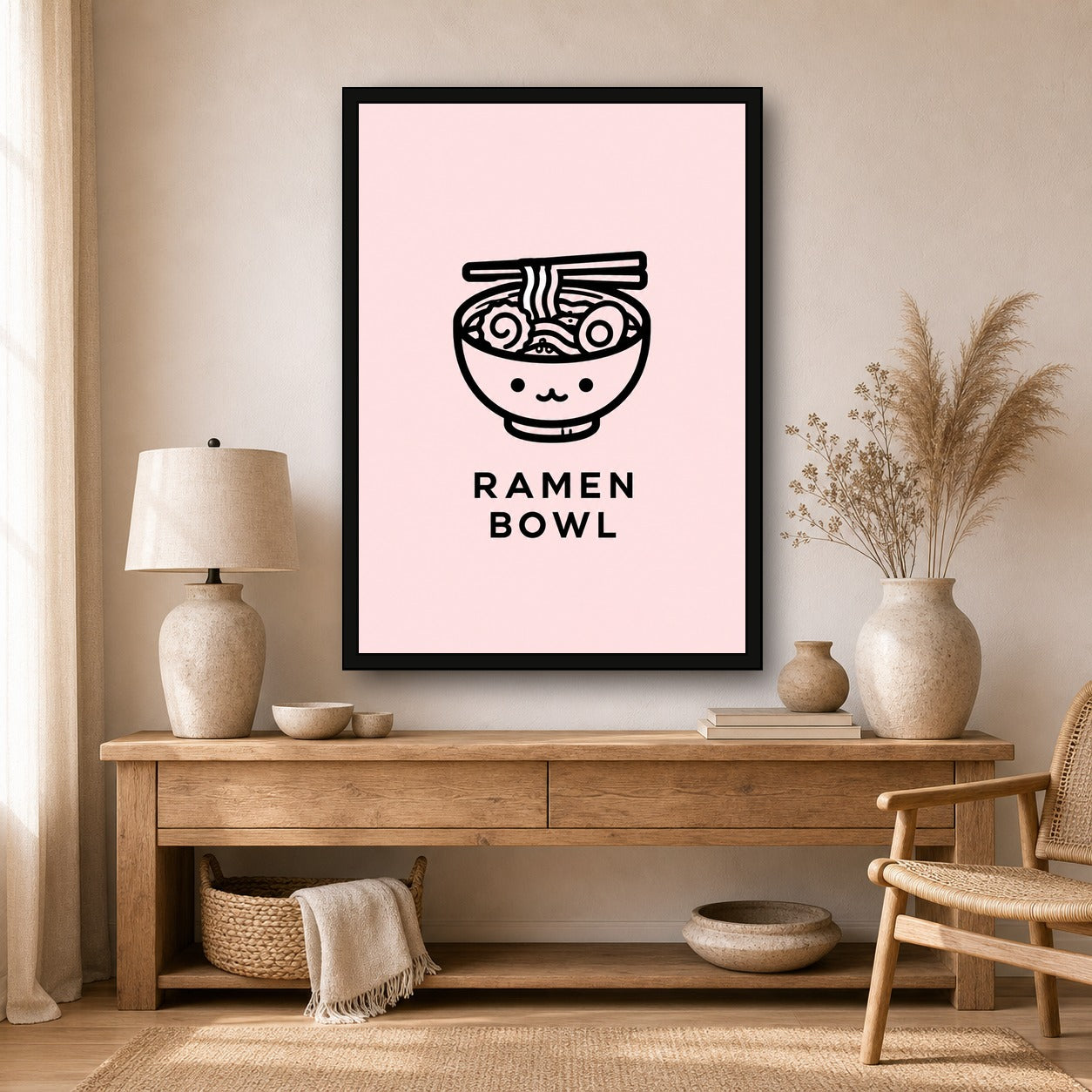 Ramen Bowl Icon Japanese Retro Poster Print - A room mockup