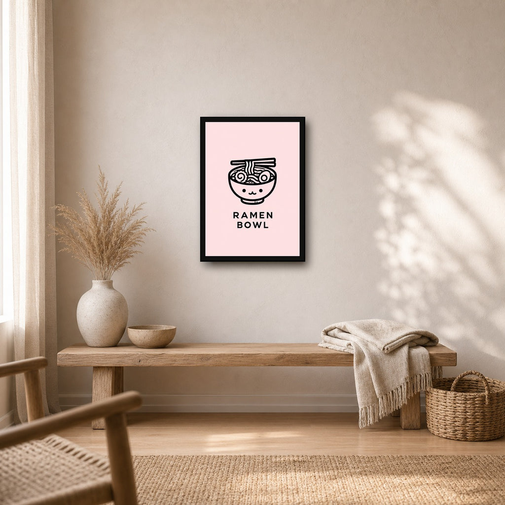 Ramen Bowl Icon Japanese Retro Poster Print - A room mockup