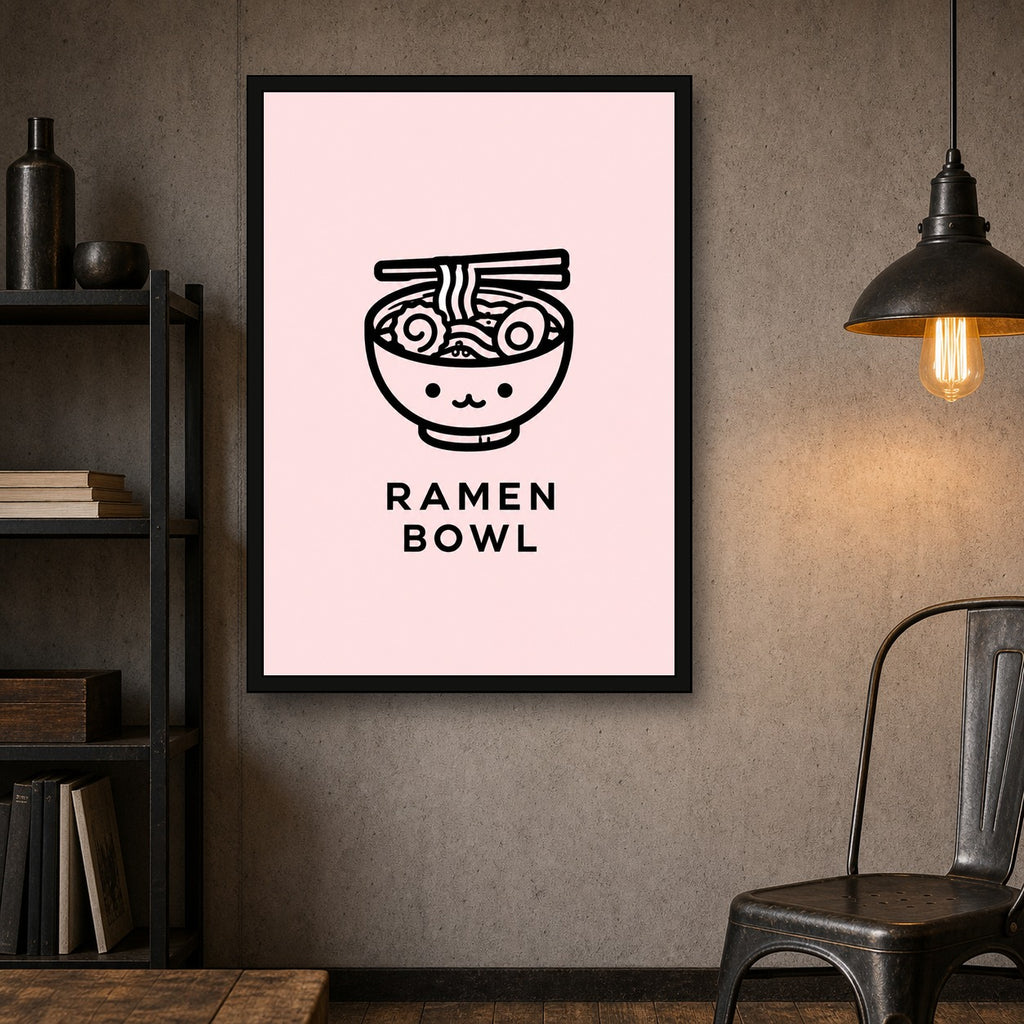 Ramen Bowl Icon Japanese Retro Poster Print - A room mockup