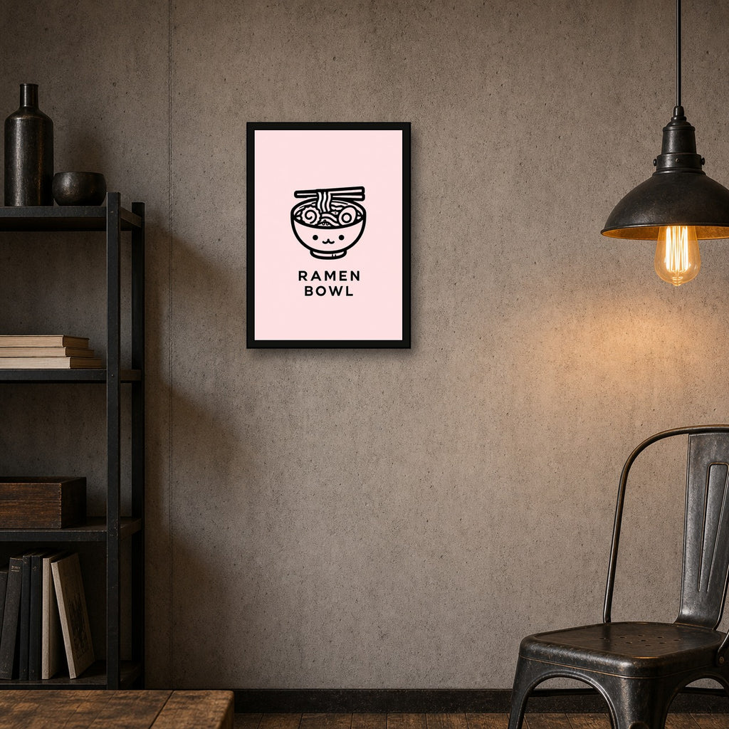 Ramen Bowl Icon Japanese Retro Poster Print - A room mockup