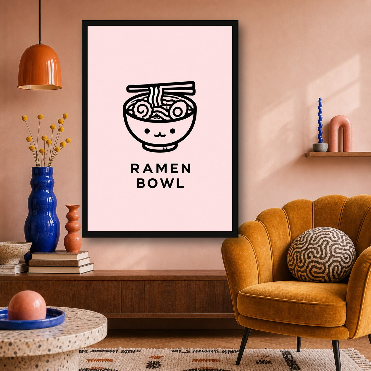 Ramen Bowl Icon Japanese Retro Poster Print - A room mockup