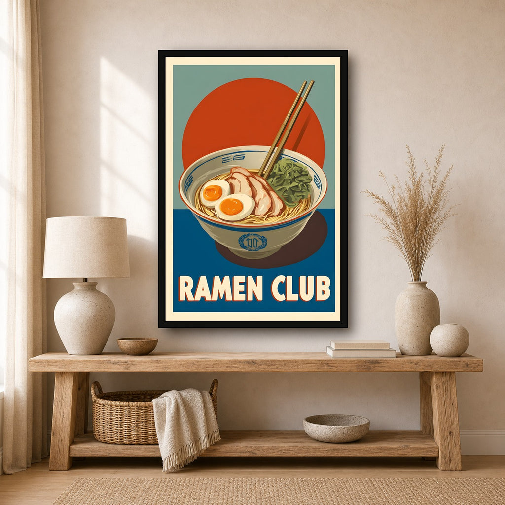 Ramen Club Poster, Japanese Noodle Kitchen Art, Food Wall Print - 2x3 room mockup