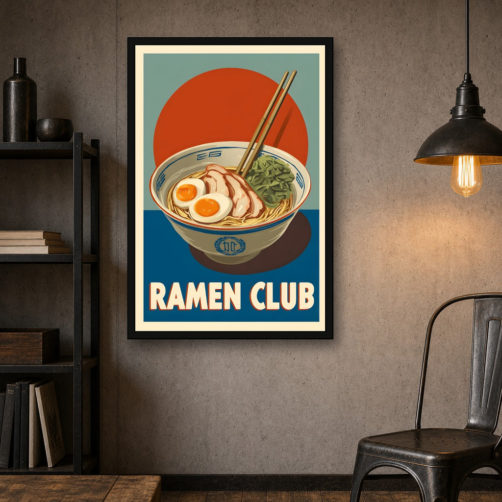 Ramen Club Poster, Japanese Noodle Kitchen Art, Food Wall Print - 2x3 room mockup