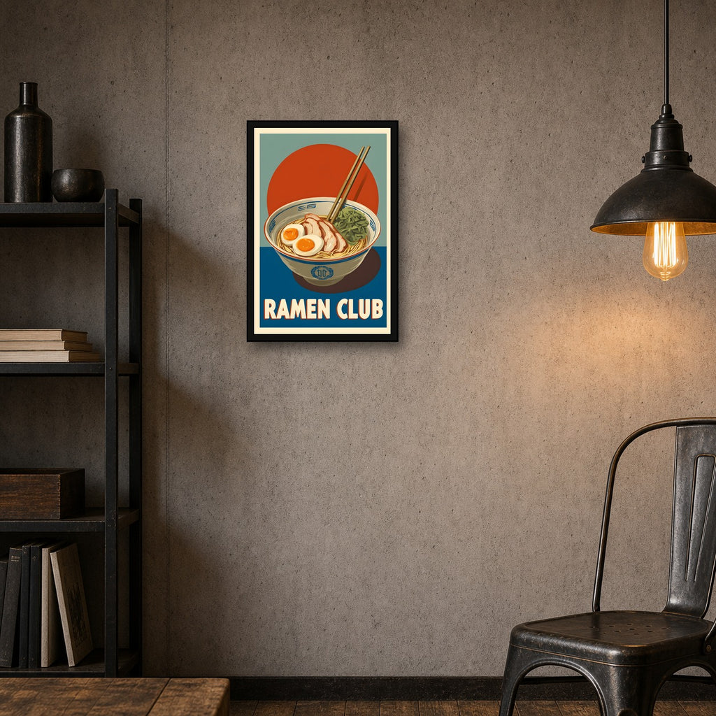 Ramen Club Poster, Japanese Noodle Kitchen Art, Food Wall Print - 2x3 room mockup