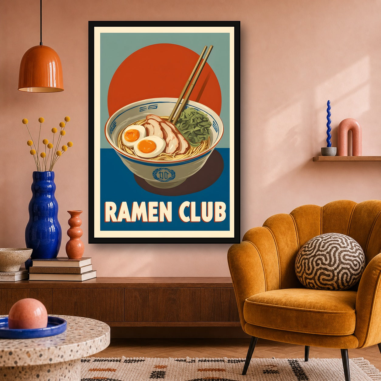 Ramen Club Poster, Japanese Noodle Kitchen Art, Food Wall Print - 2x3 room mockup