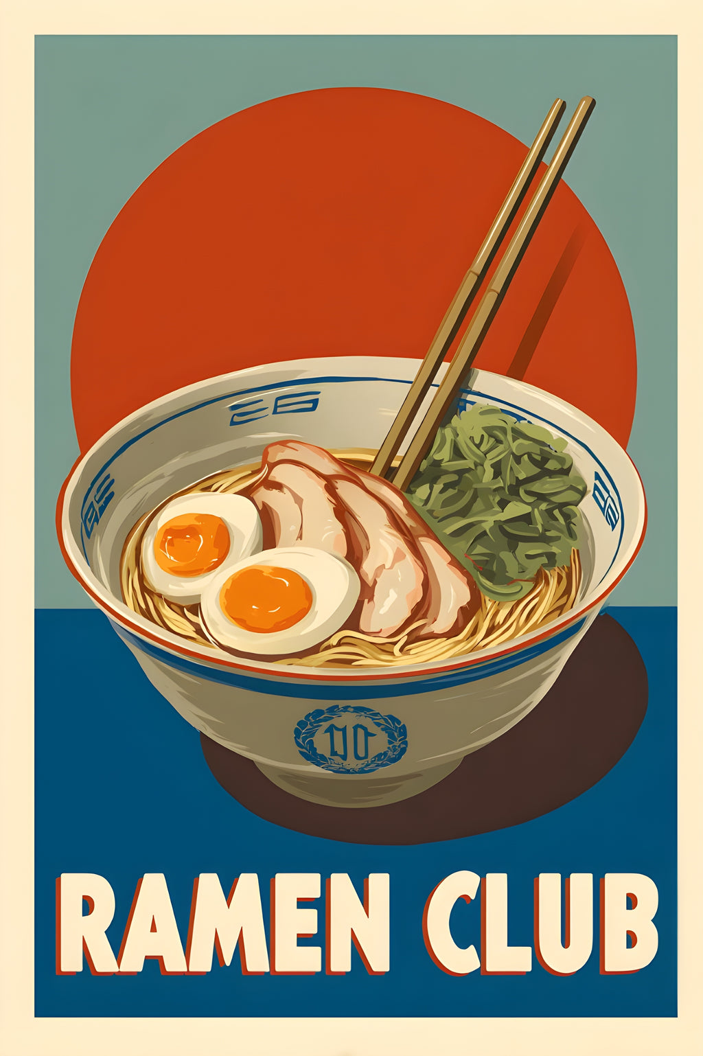 Ramen Club Poster, Japanese Noodle Kitchen Art, Food Wall Print