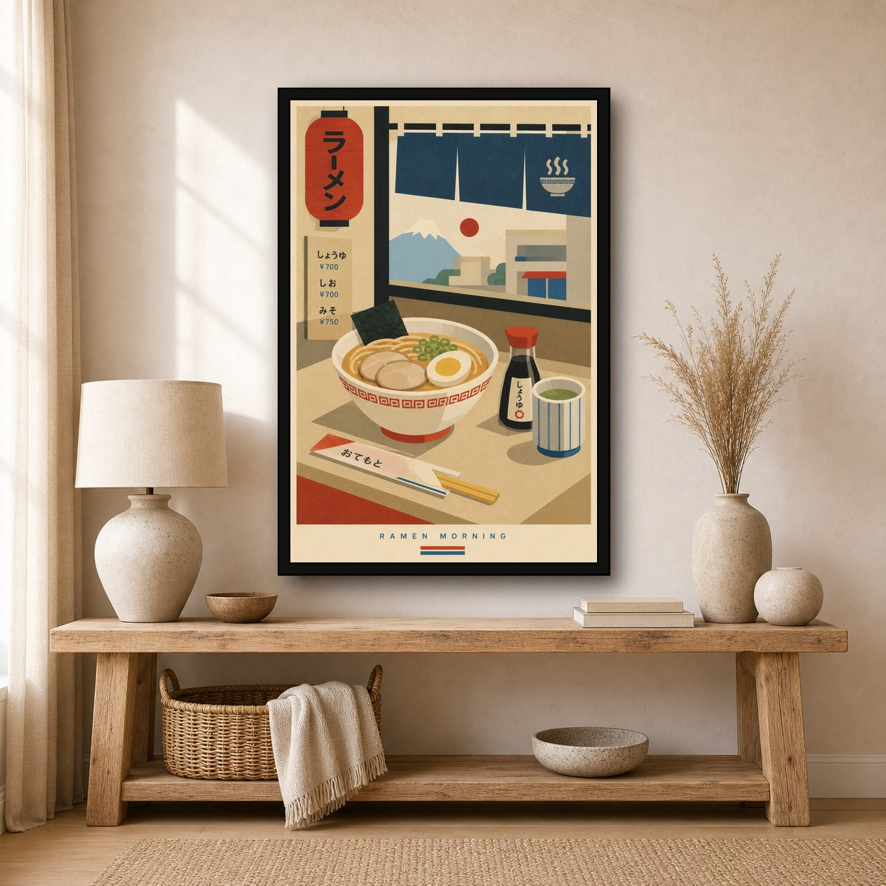 Ramen Morning Japanese Retro Poster Print - 2x3 room mockup
