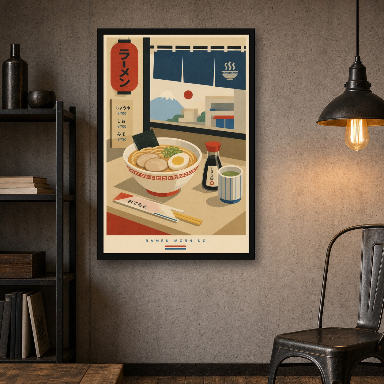 Ramen Morning Japanese Retro Poster Print - 2x3 room mockup