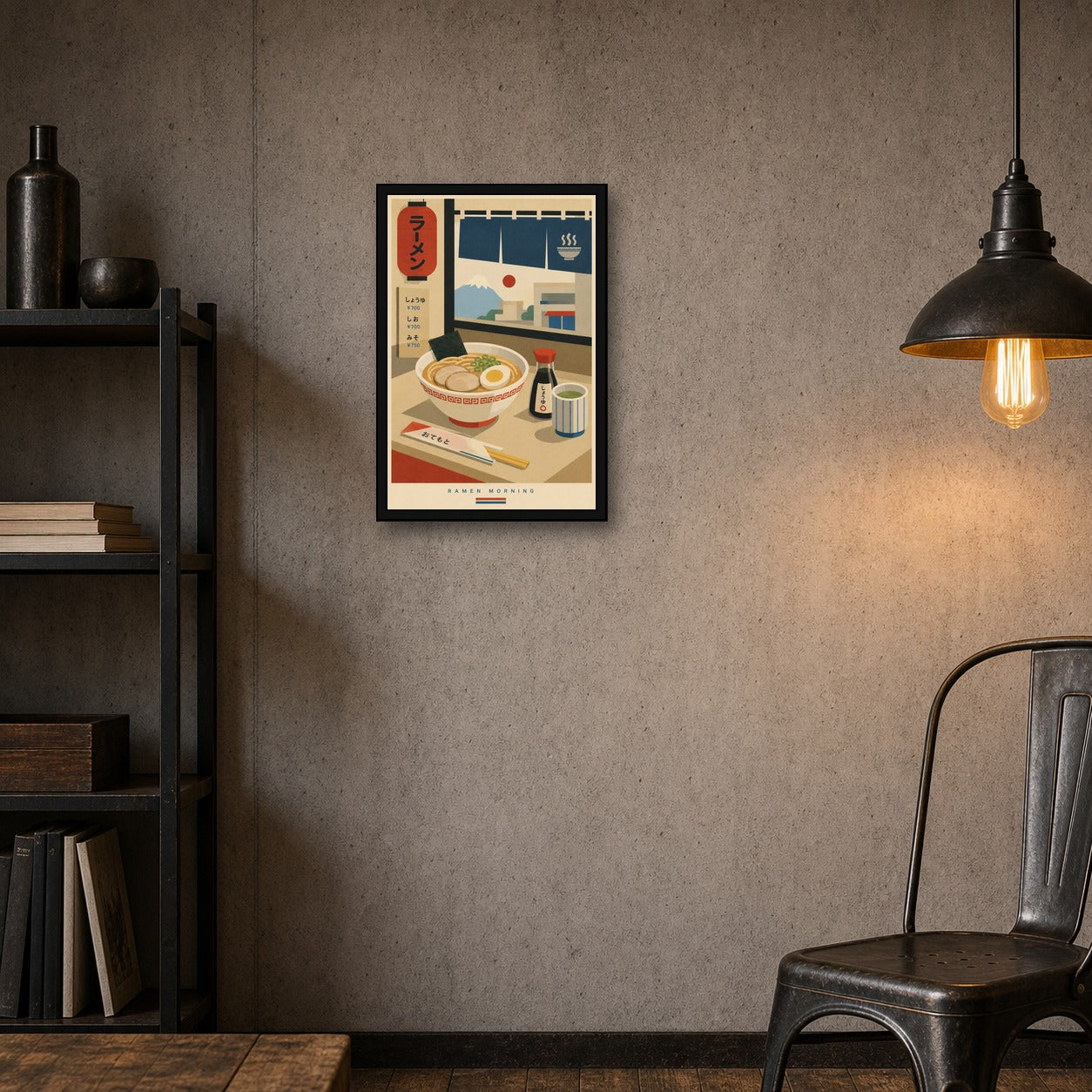 Ramen Morning Japanese Retro Poster Print - 2x3 room mockup