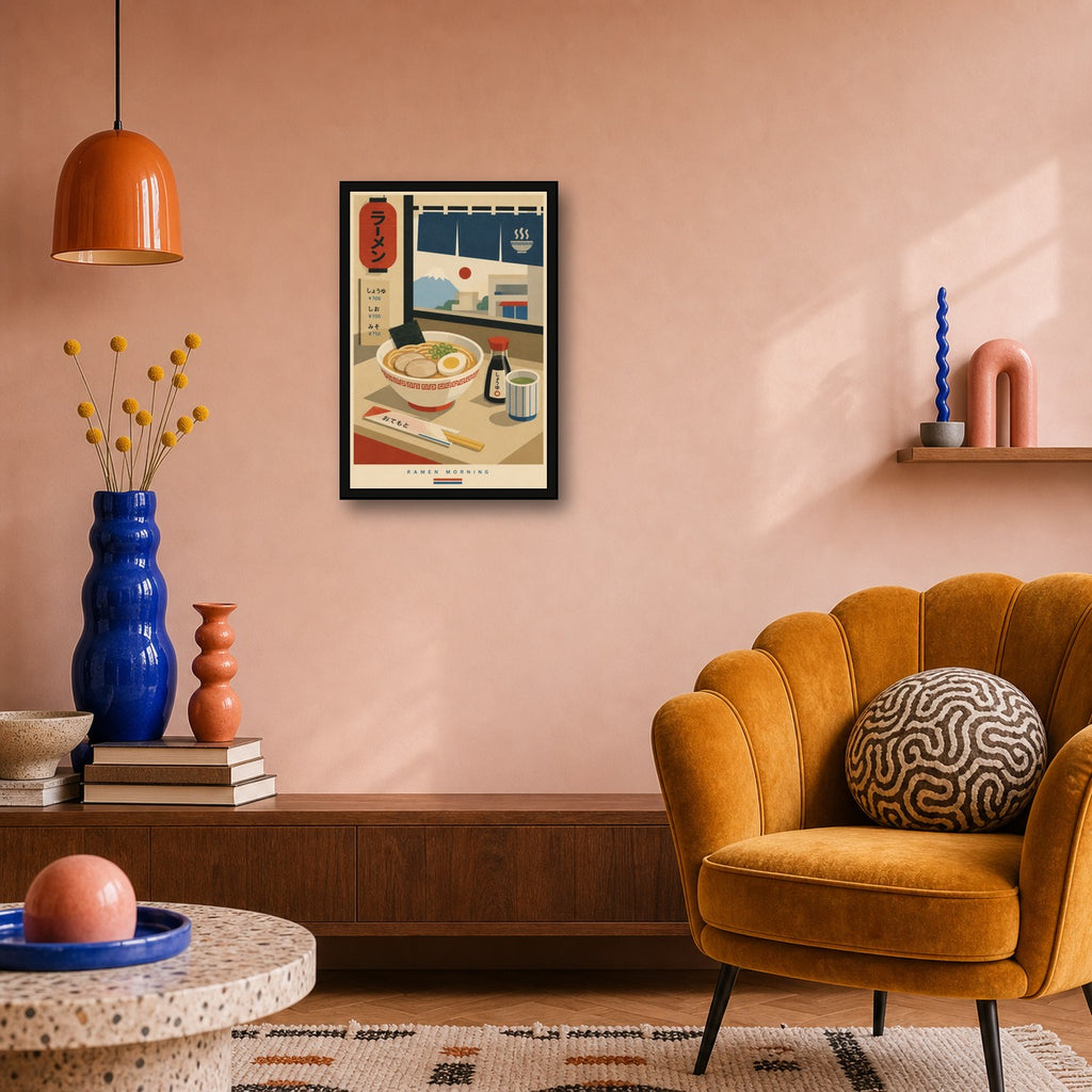 Ramen Morning Japanese Retro Poster Print - 2x3 room mockup