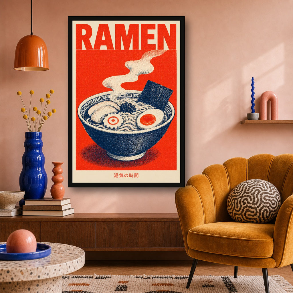 Ramen Red Poster Japanese Retro Poster Print - 2x3 room mockup