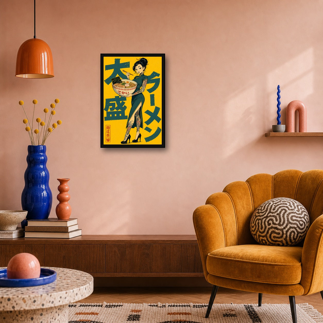 Ramen Tattoo Girl Japanese Retro Poster Print - 2x3 room mockup