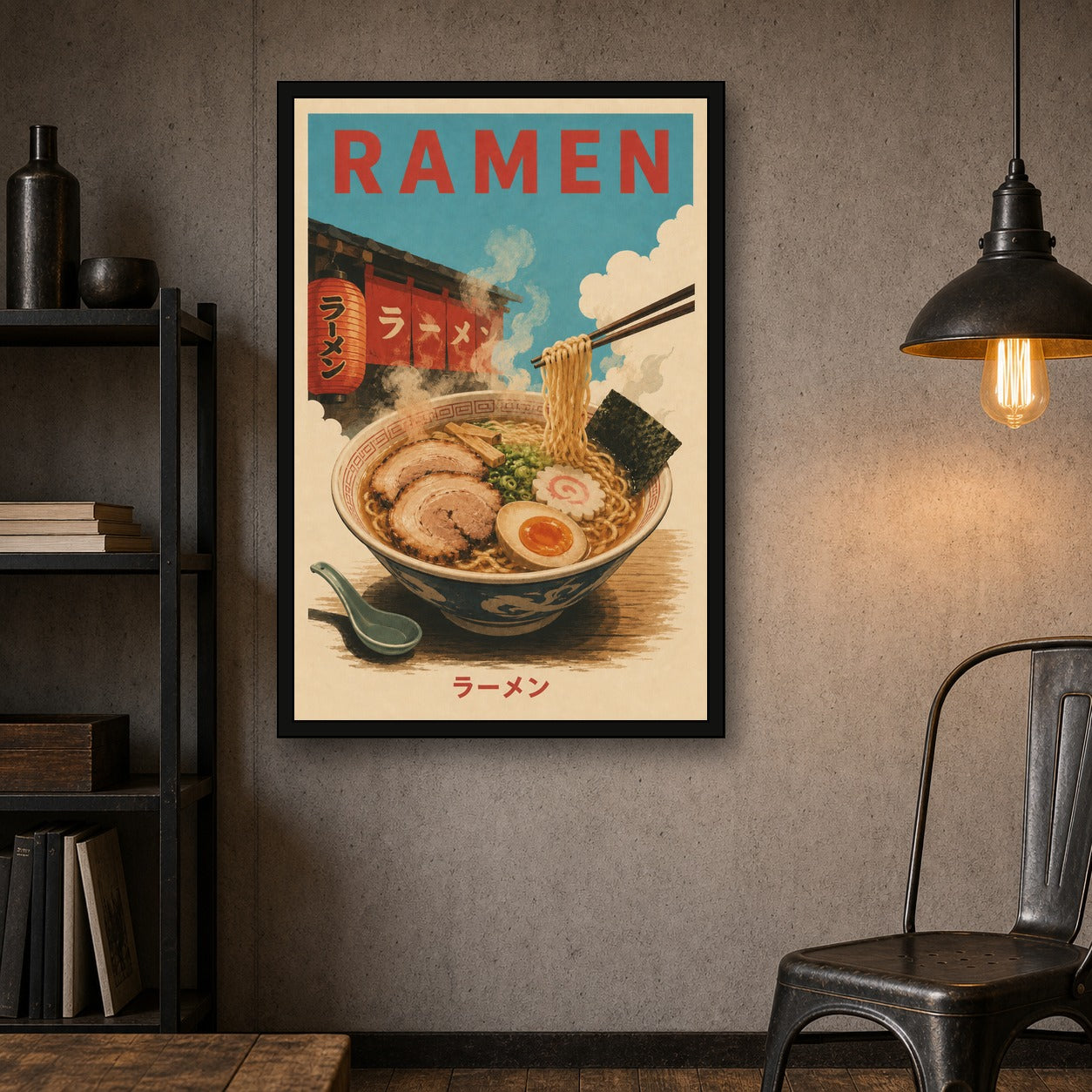 Ramen Travel Japanese Retro Poster Print - 2x3 room mockup