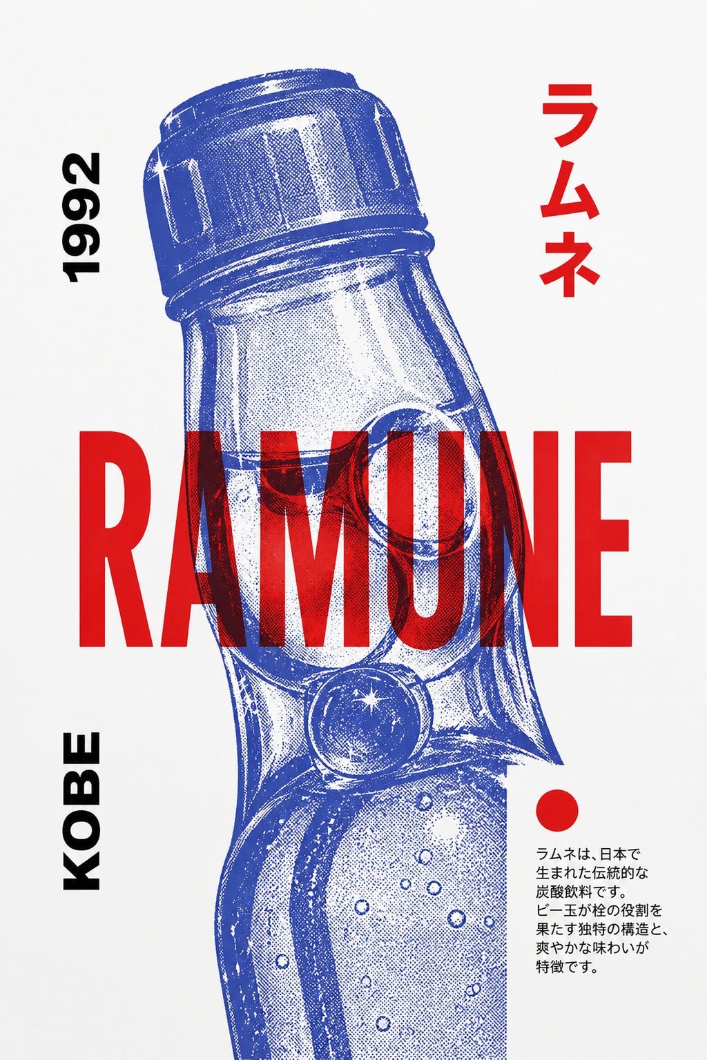 Ramune Soda Pop Art Poster, Japanese Drink Wall Art, Retro Kobe Print