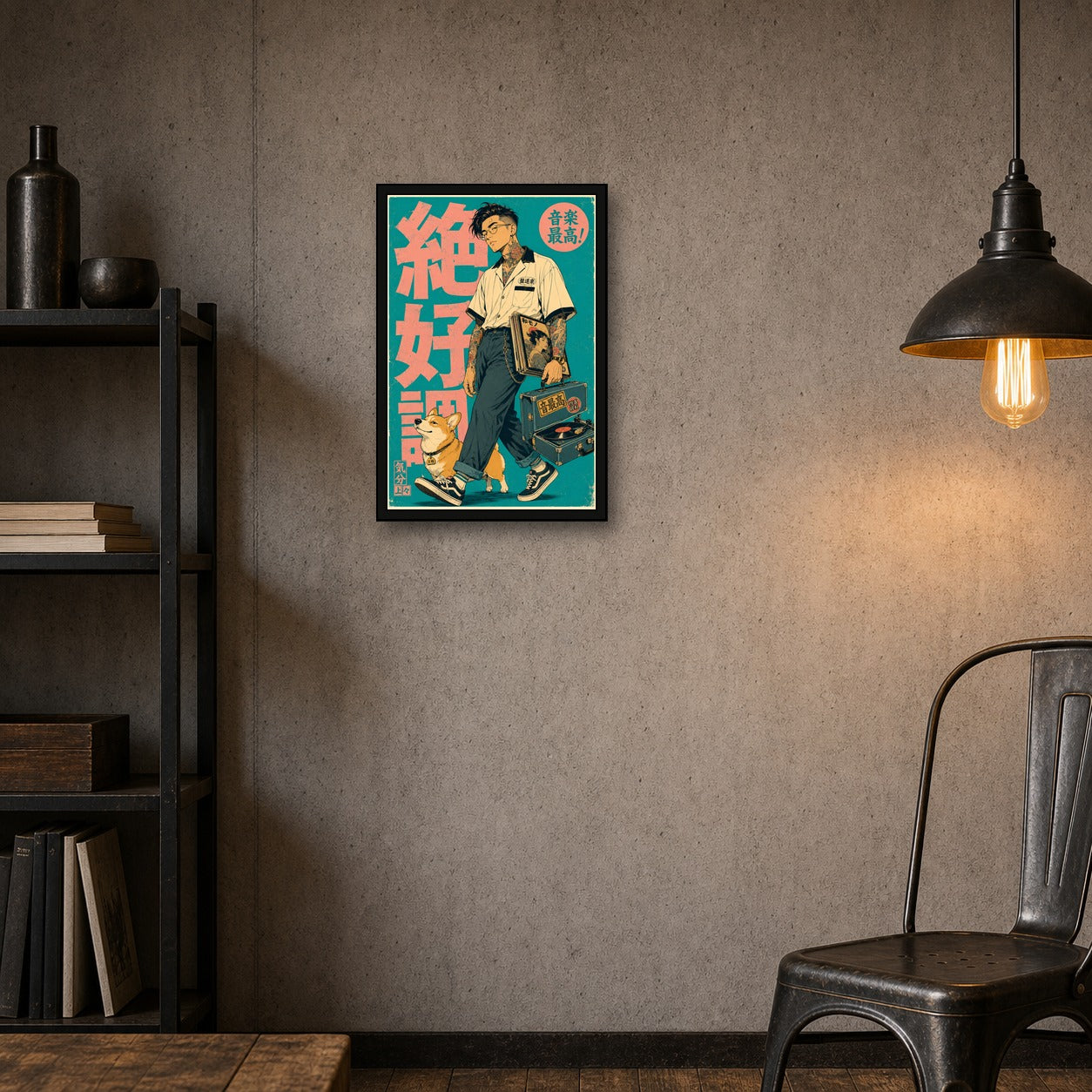 Record Case Man Japanese Retro Poster Print - 2x3 room mockup