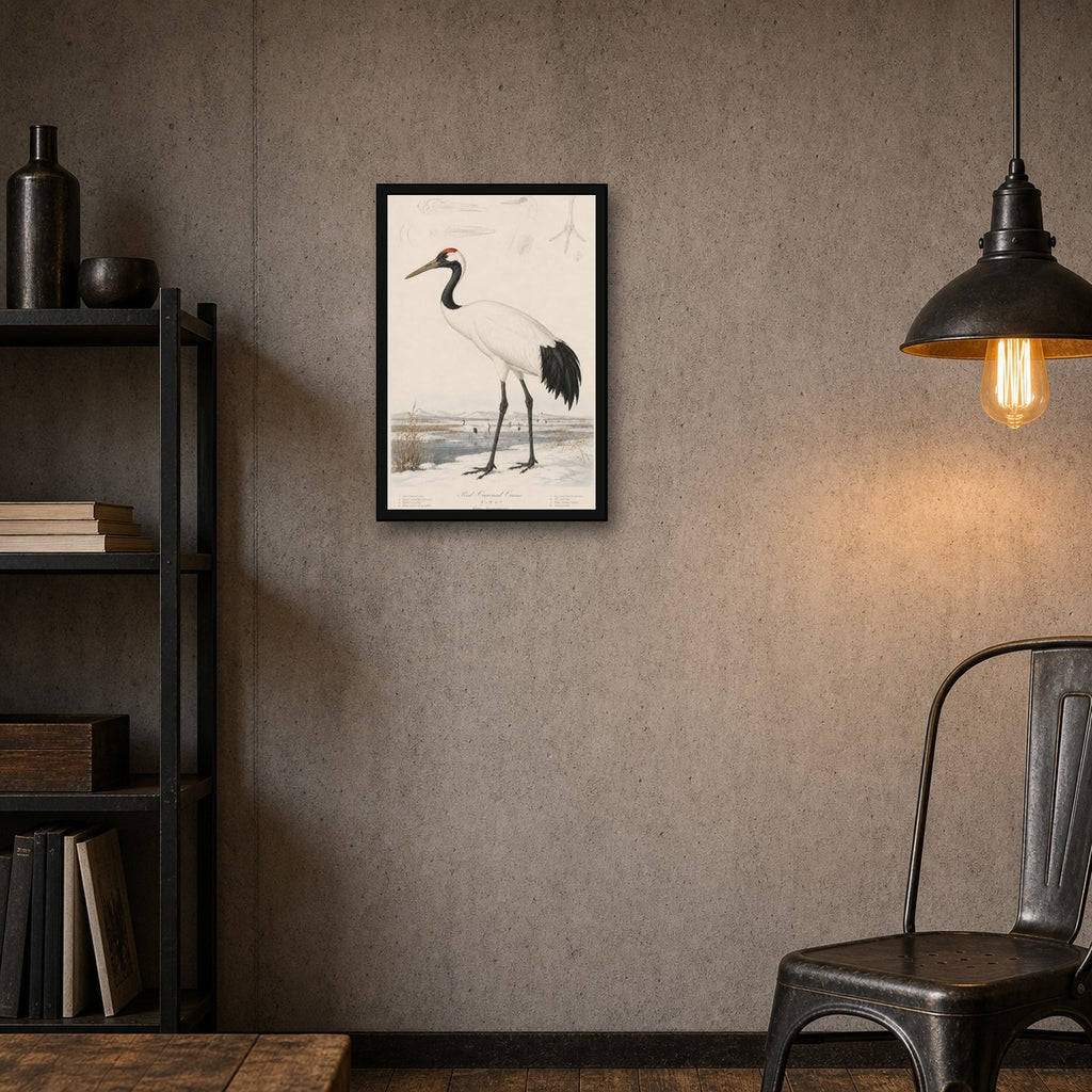 Red Crowned Crane Study Japanese inspired poster print for modern wall decor