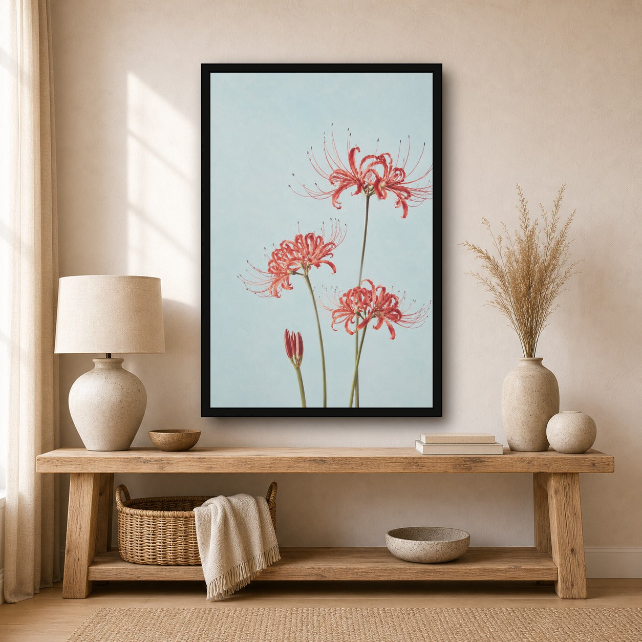 Red Spider Lily Botanical Japanese inspired poster print for modern wall decor