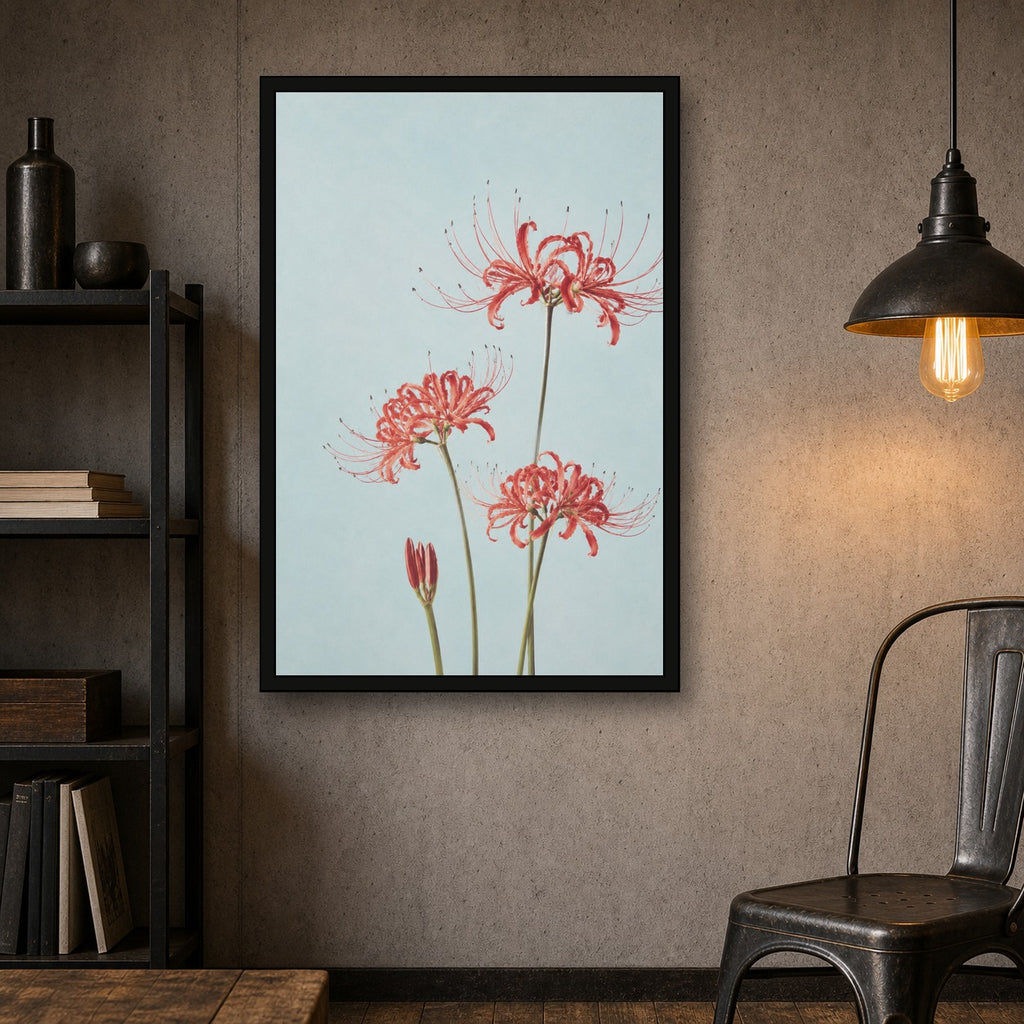 Red Spider Lily Botanical Japanese inspired poster print for modern wall decor