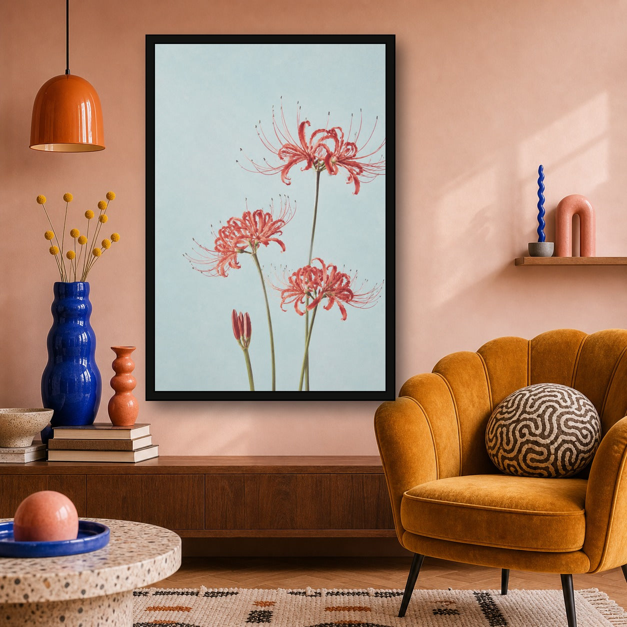 Red Spider Lily Botanical Japanese inspired poster print for modern wall decor