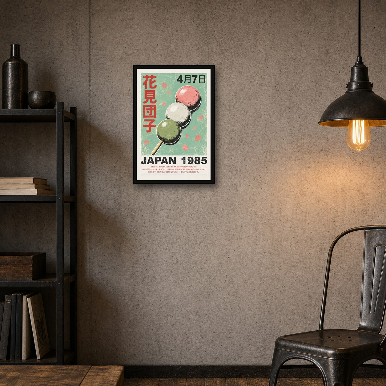 Retro Dango Art Print, Japan 1985 Poster, Hanami Dango Wall Art, Vintage Japanese Food Travel Print in various sizes - 2x3 room mockup