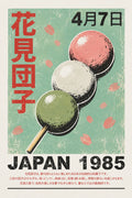 Retro Dango Art Print, Japan 1985 Poster, Hanami Dango Wall Art, Vintage Japanese Food Travel Print in various sizes
