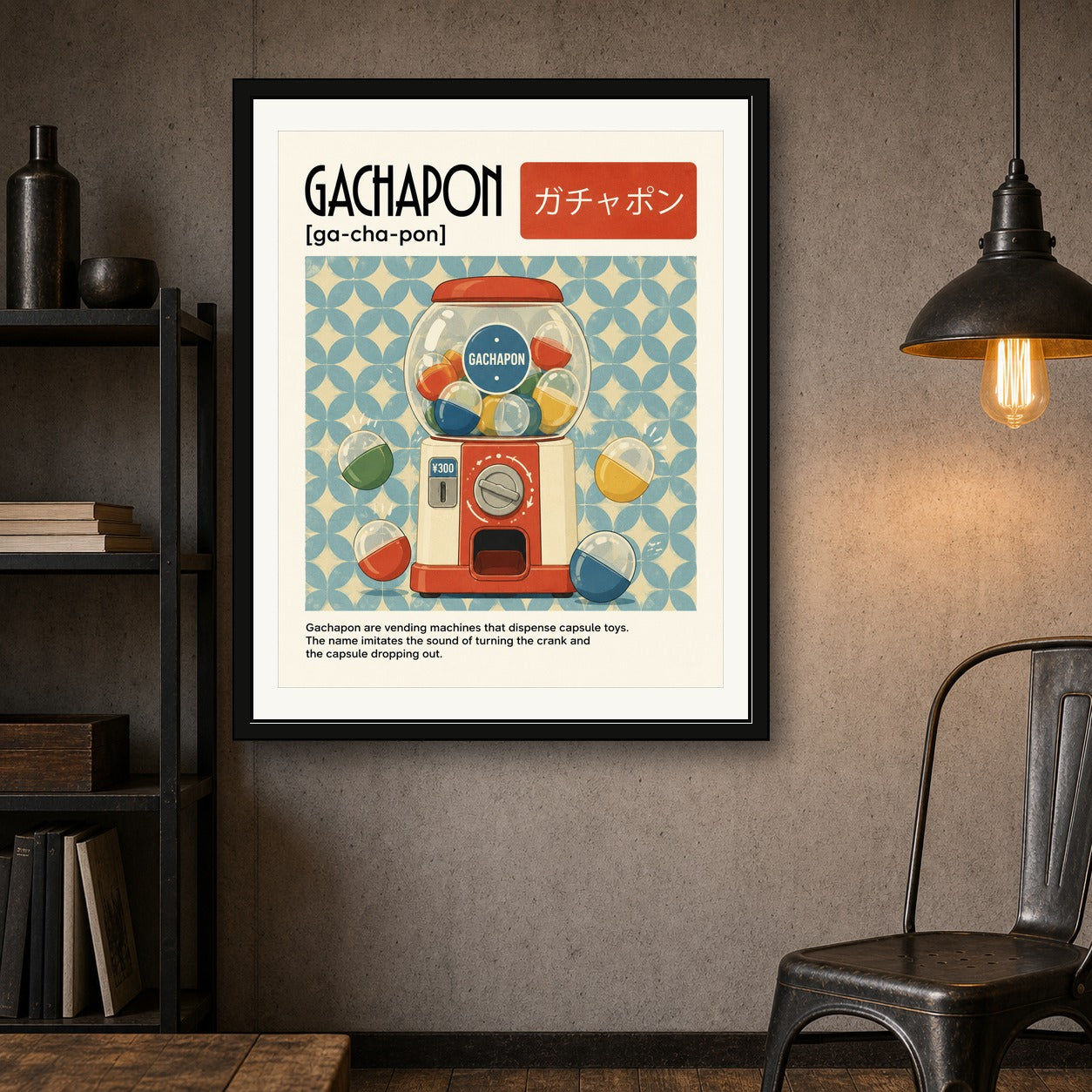 Retro Gachapon Poster, Japan Capsule Toy Wall Art, Japanese Aesthetic Print in various sizes - corrected 4x5 room mockup