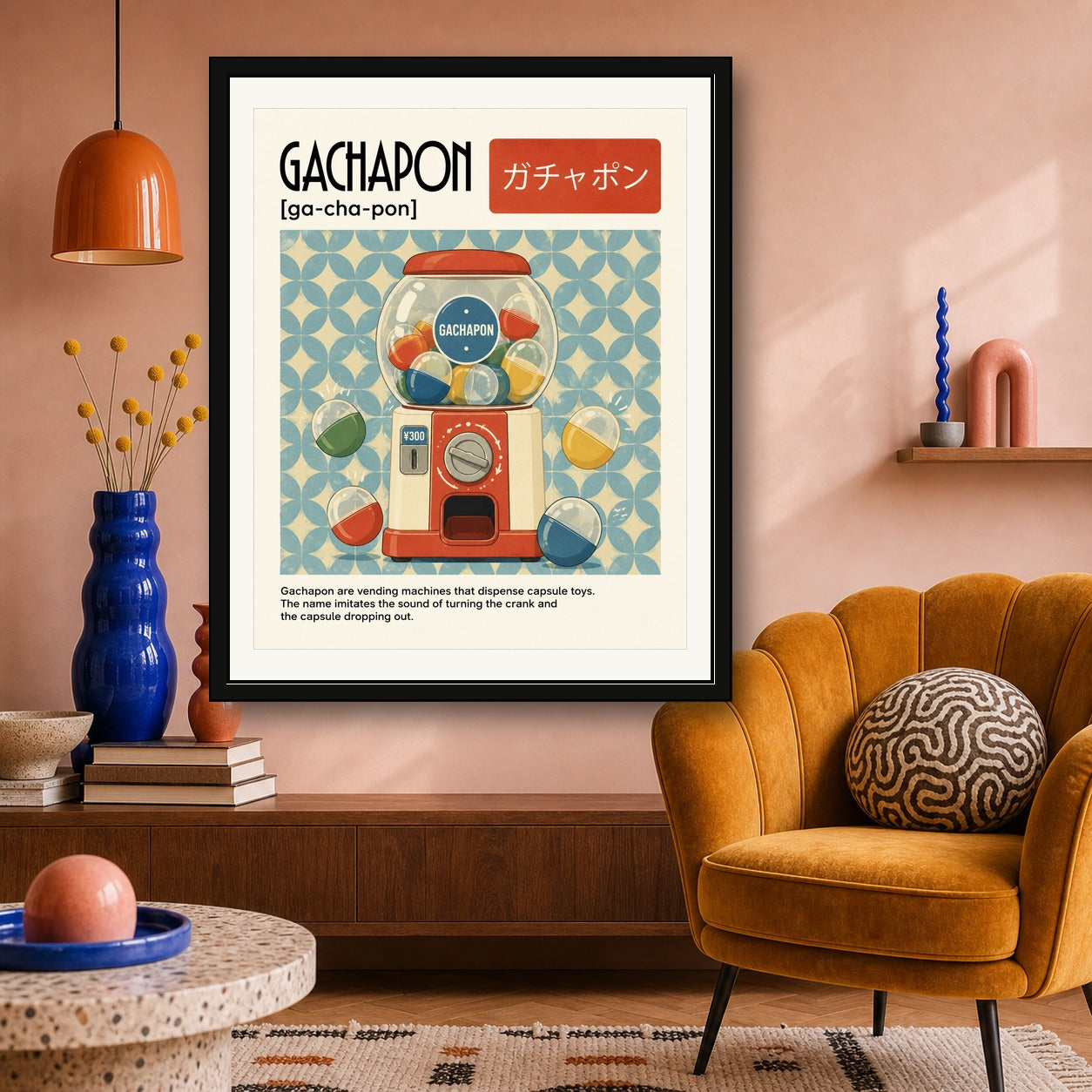 Retro Gachapon Poster, Japan Capsule Toy Wall Art, Japanese Aesthetic Print in various sizes - corrected 4x5 room mockup