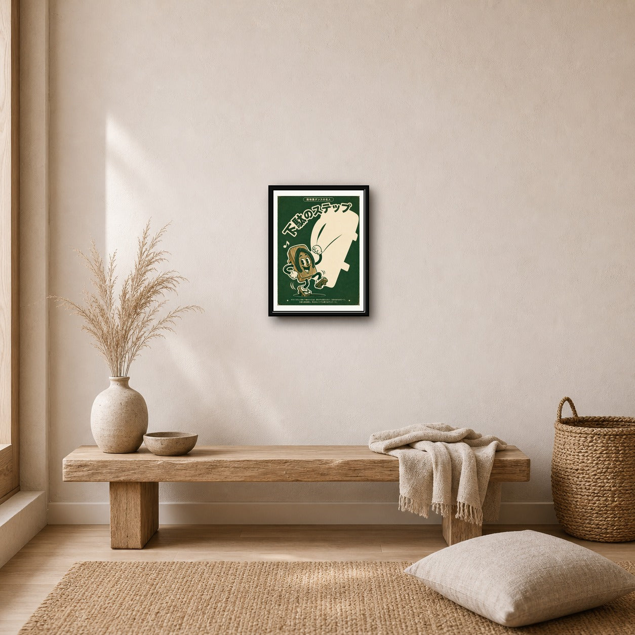 Retro Japanese Geta Sandal Poster, Vintage Cartoon Style Wall Art for Lively Home Decor, in Your Choice of Six Sizes - corrected 3x4 room mockup