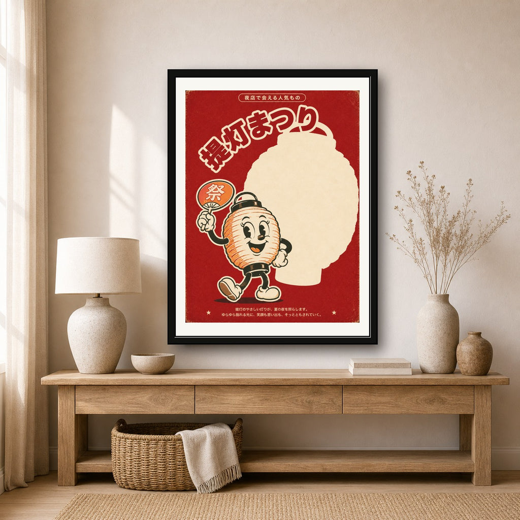 Retro Japanese Lantern Festival Poster - Vintage Style Wall Art, Japan Travel Print - corrected 3x4 room mockup