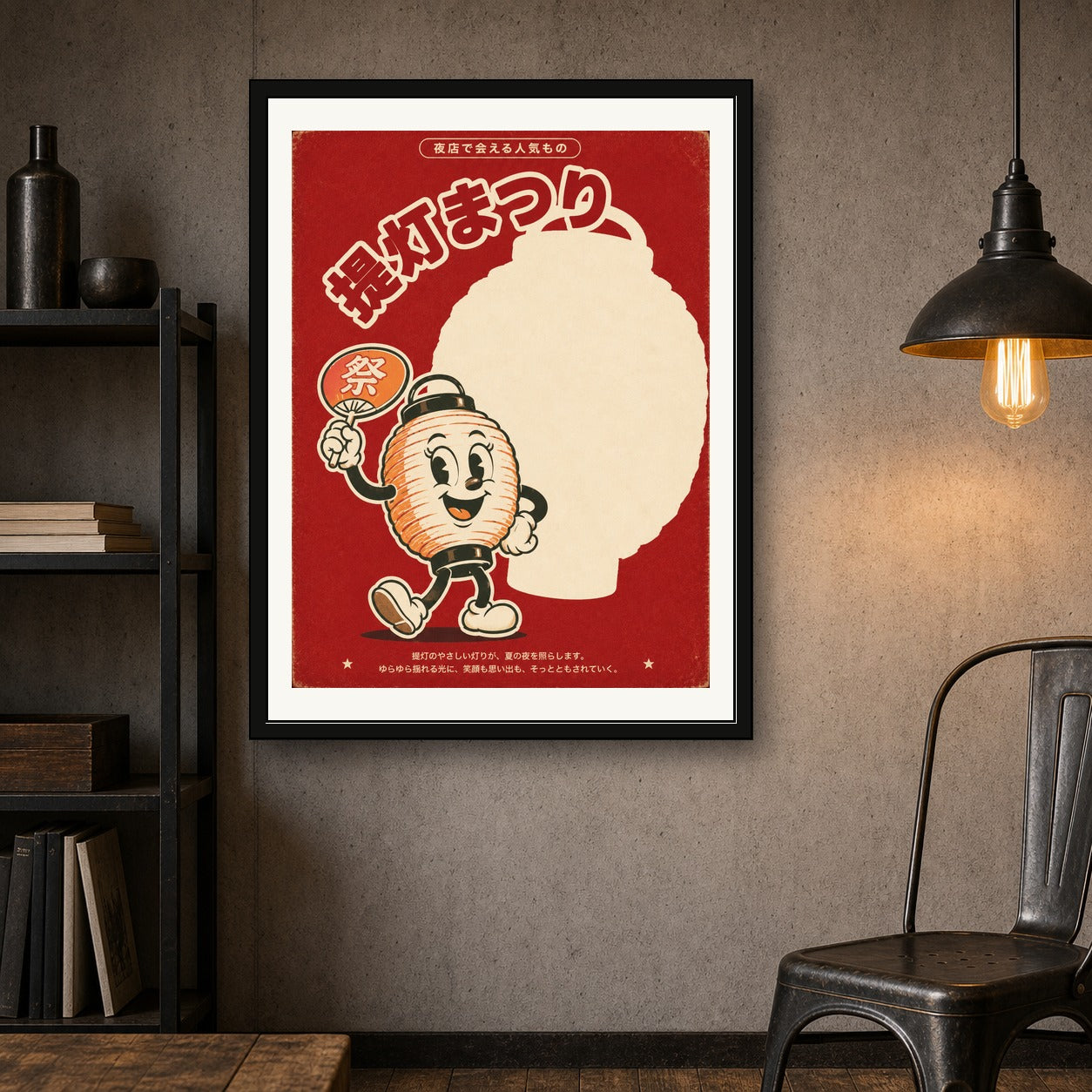 Retro Japanese Lantern Festival Poster - Vintage Style Wall Art, Japan Travel Print - corrected 3x4 room mockup
