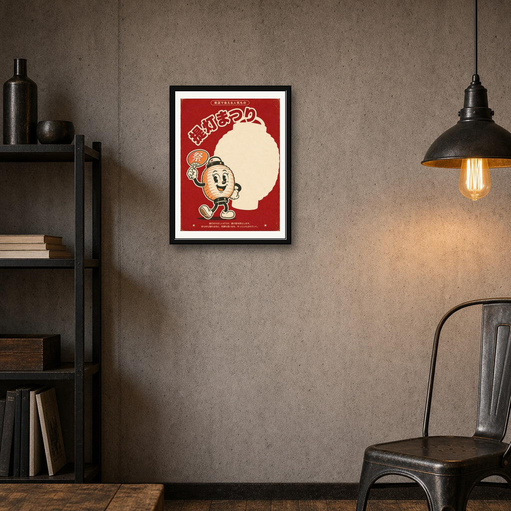 Retro Japanese Lantern Festival Poster - Vintage Style Wall Art, Japan Travel Print - corrected 3x4 room mockup