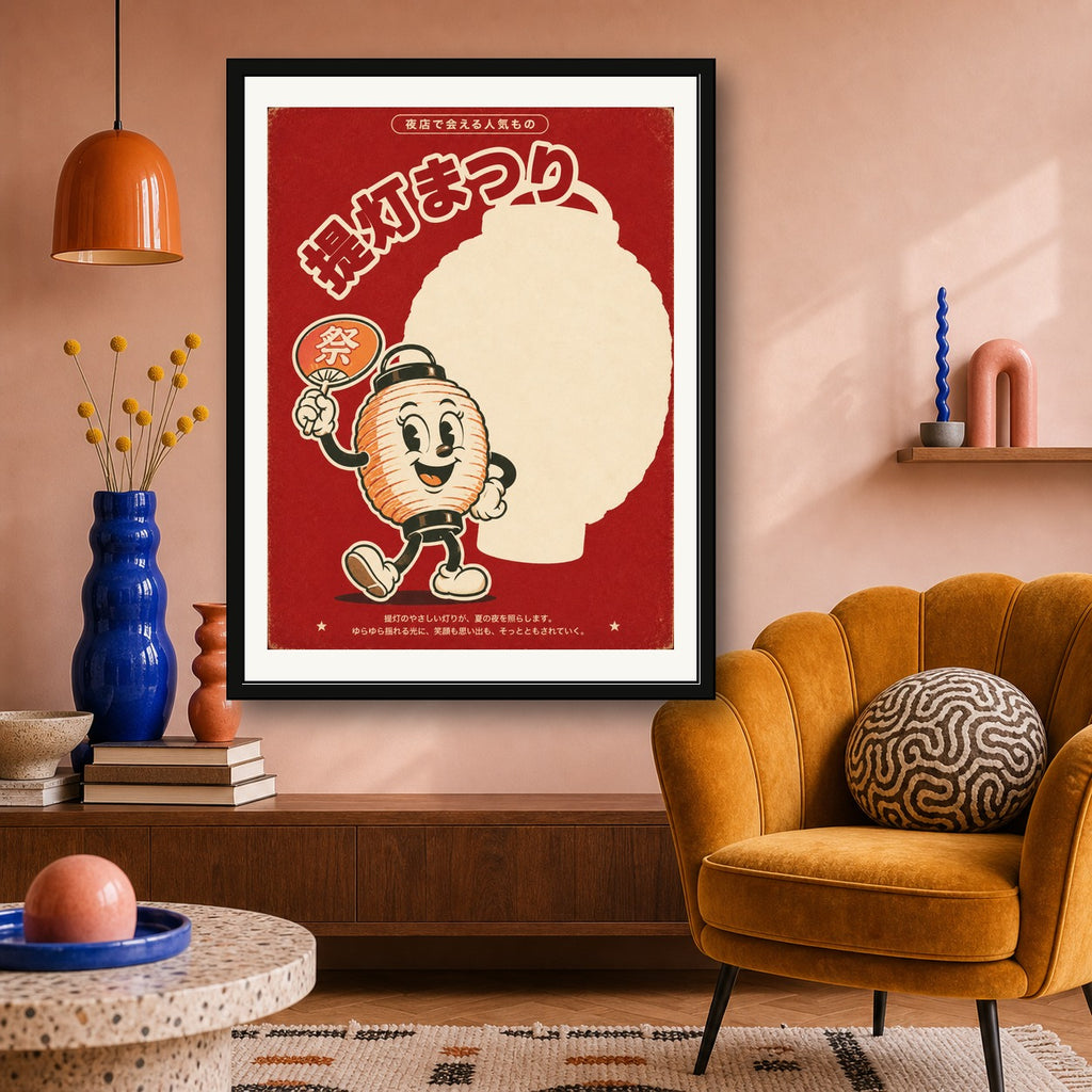 Retro Japanese Lantern Festival Poster - Vintage Style Wall Art, Japan Travel Print - corrected 3x4 room mockup