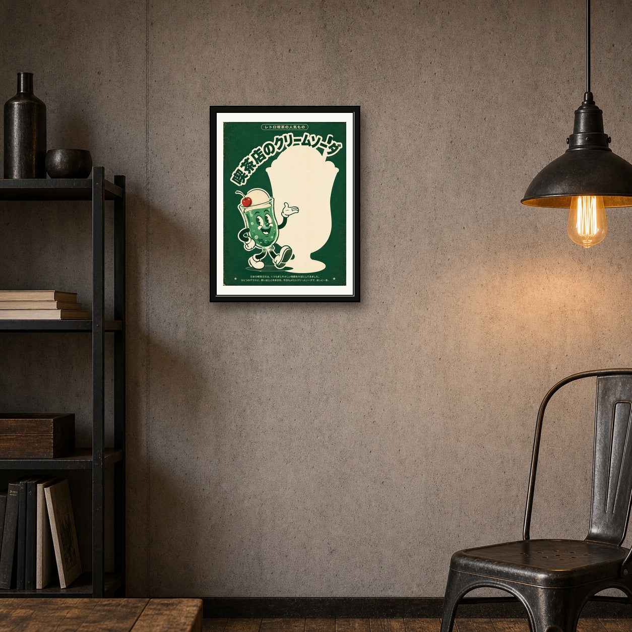 Retro Japanese Melon Soda Poster, Kawaii Drink Wall Art, Vintage Kissaten Cafe Print in Your Choice of Six Sizes - corrected 3x4 room mockup