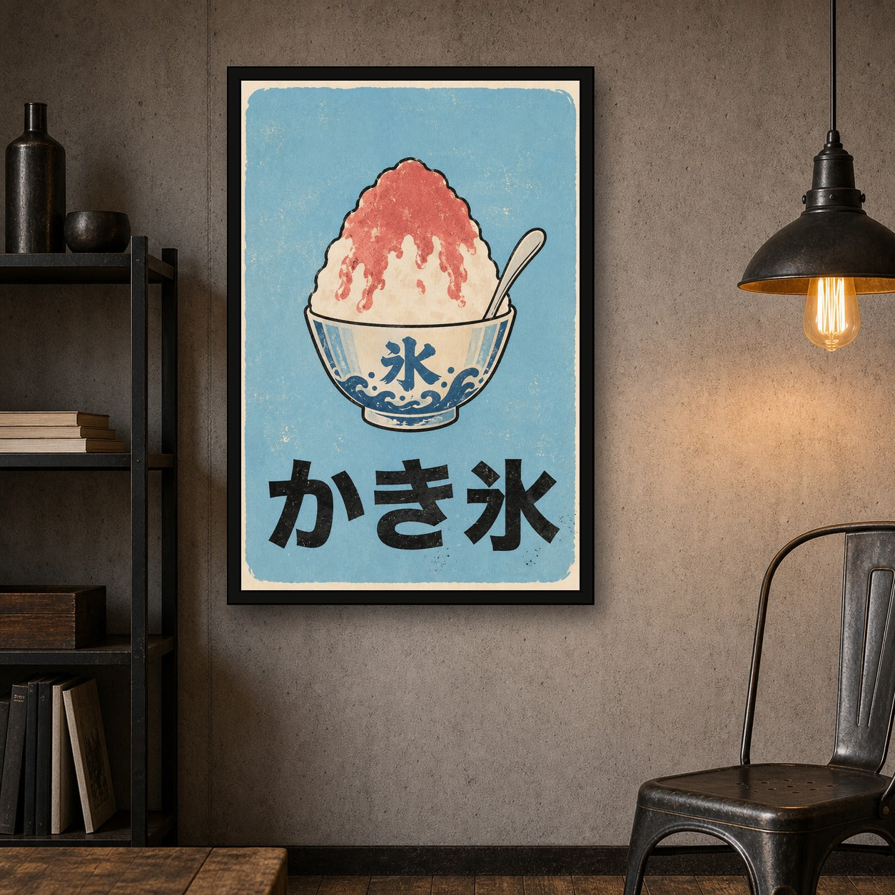Retro Kakigori Poster, Japanese Shaved Ice Wall Art, Vintage Summer Dessert Print - 2x3 room mockup