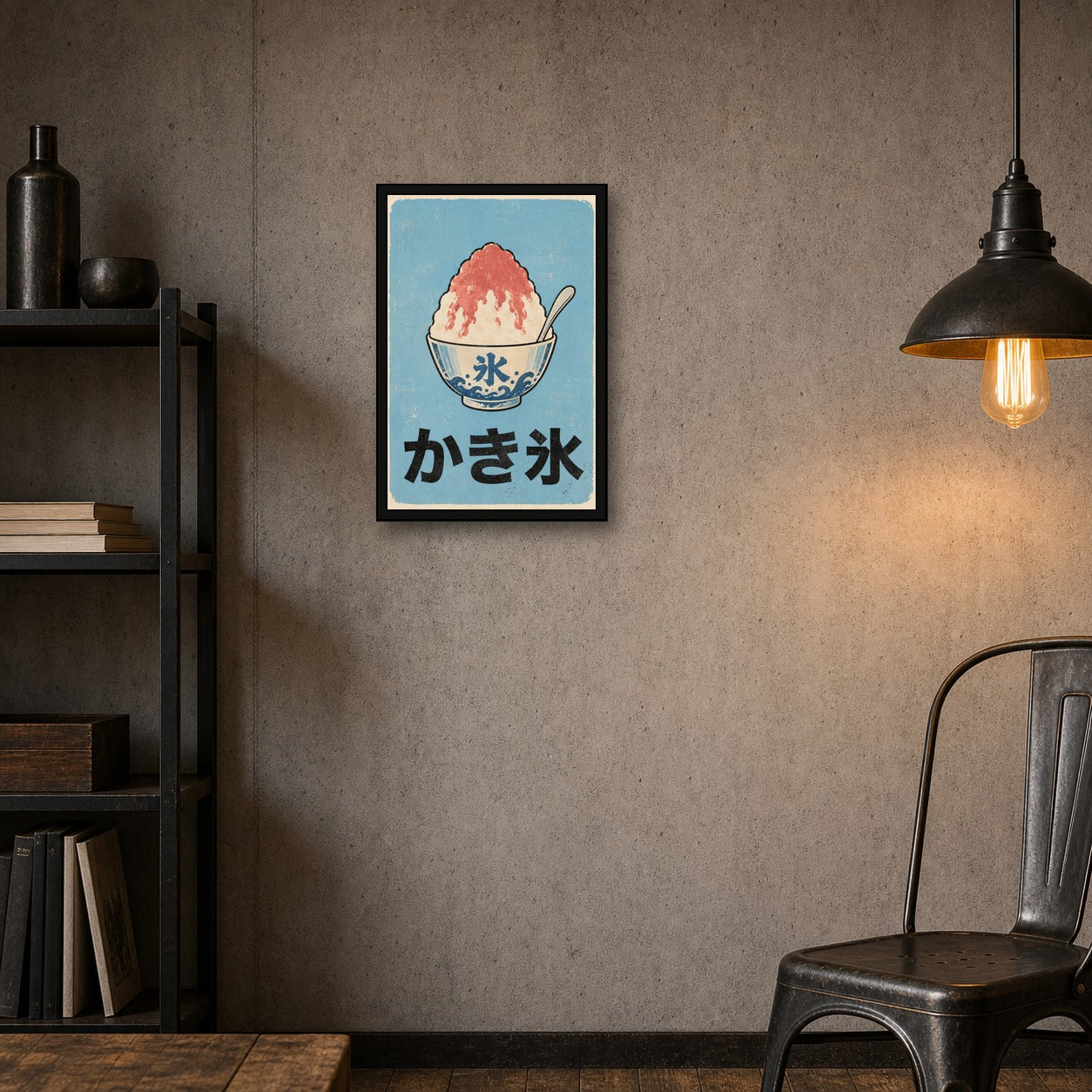 Retro Kakigori Poster, Japanese Shaved Ice Wall Art, Vintage Summer Dessert Print - 2x3 room mockup