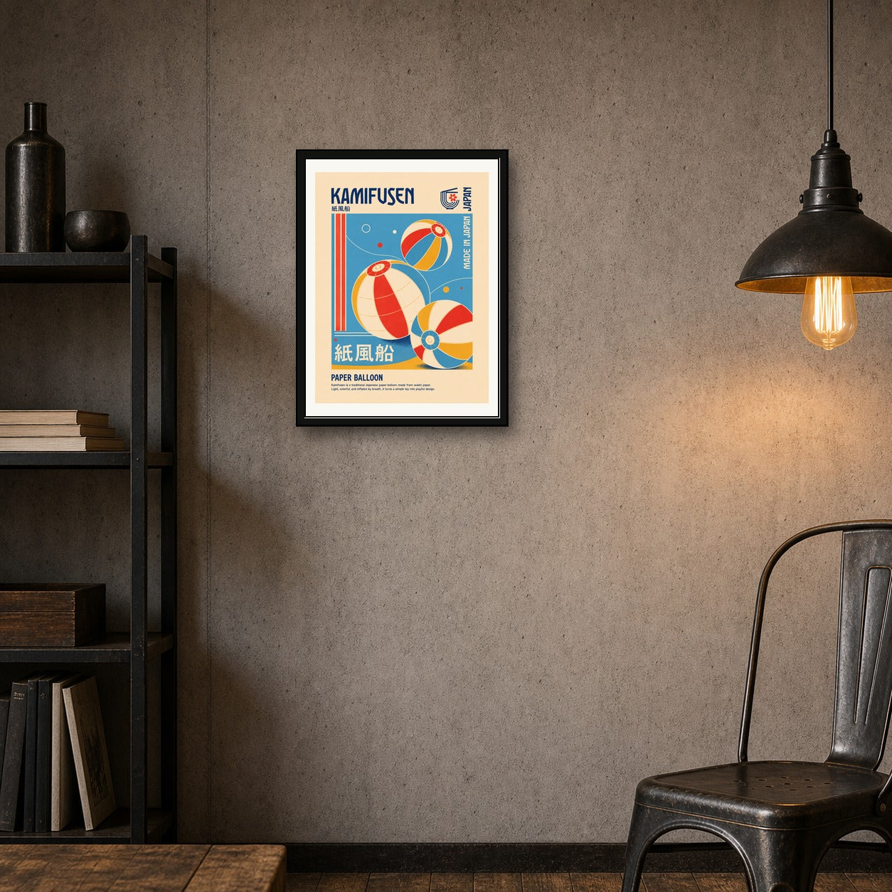 Retro Kamifusen Poster, Vintage Japanese Paper Balloon Art, Playful Japan Travel Print - corrected 3x4 room mockup