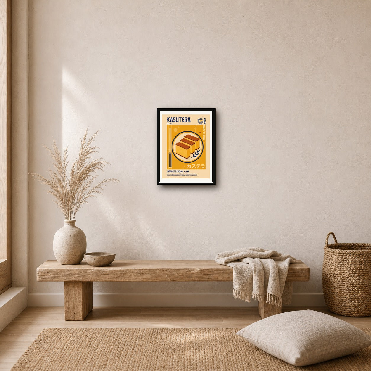 Retro Kasutera Poster, Japanese Sponge Cake Art, Vintage Foodie Decor, Available in Multiple Sizes - corrected 3x4 room mockup