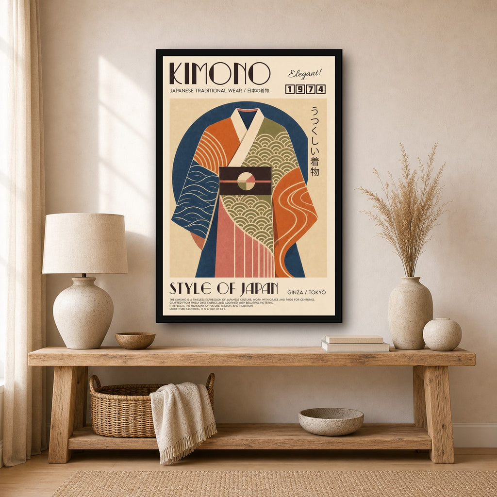 Retro Kimono Art Print, Japanese Traditional Wear Poster, Elegant 1974 Style Japan Wall Decor in Multiple Sizes - 2x3 room mockup