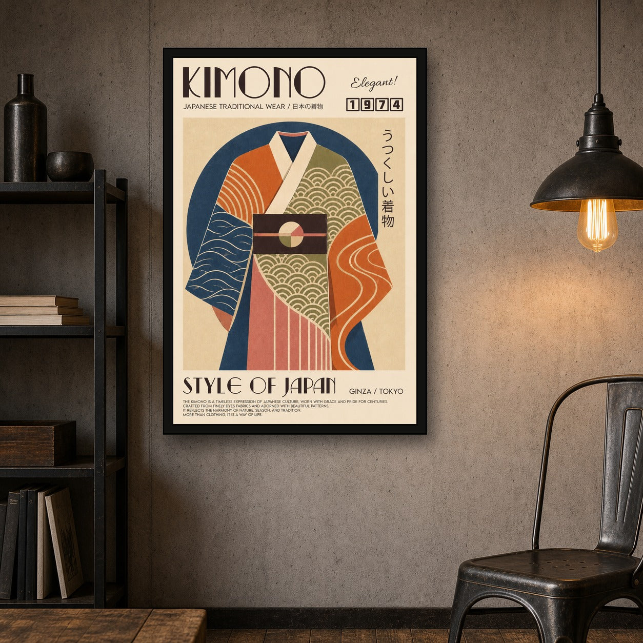 Retro Kimono Art Print, Japanese Traditional Wear Poster, Elegant 1974 Style Japan Wall Decor in Multiple Sizes - 2x3 room mockup
