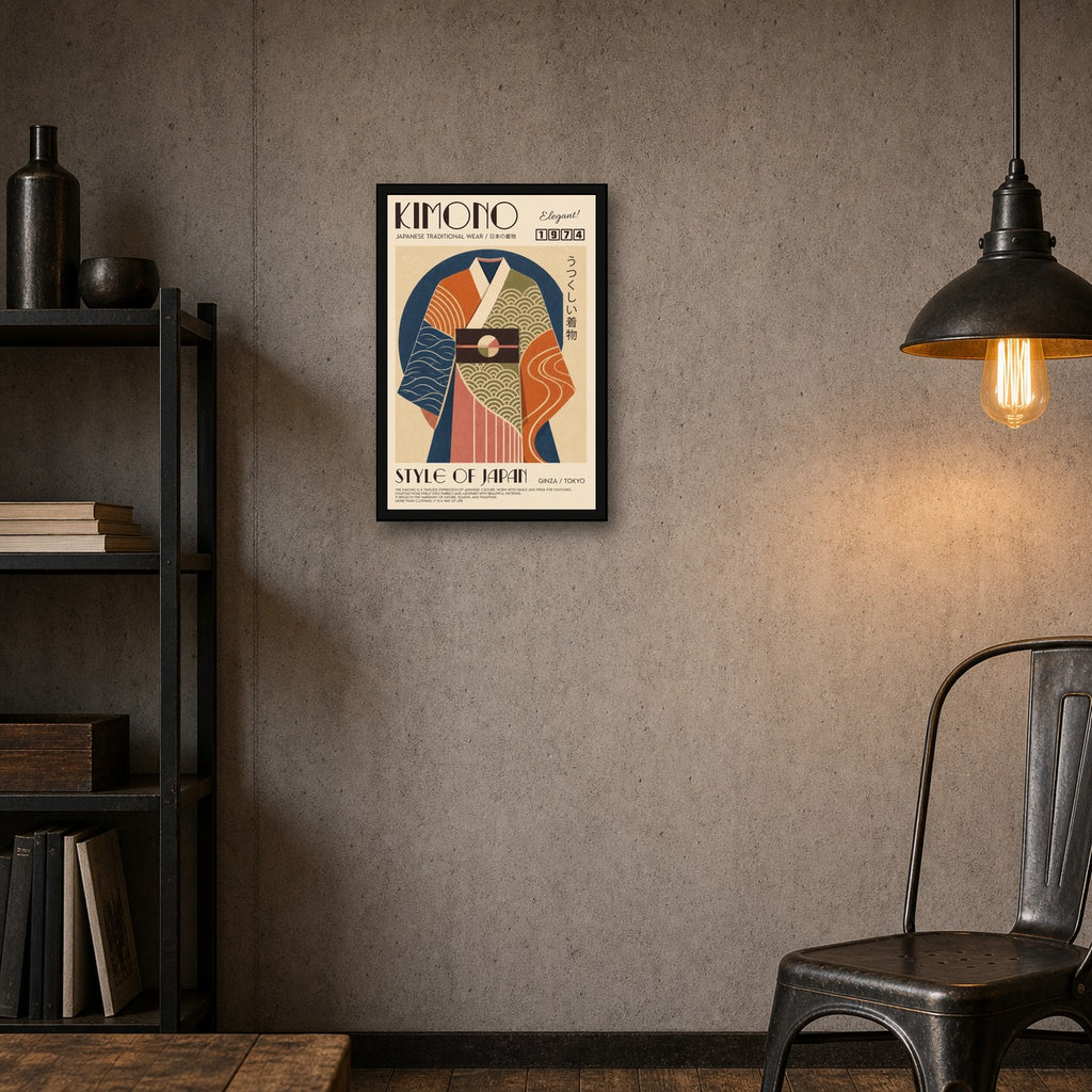 Retro Kimono Art Print, Japanese Traditional Wear Poster, Elegant 1974 Style Japan Wall Decor in Multiple Sizes - 2x3 room mockup