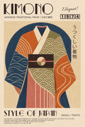 Retro Kimono Art Print, Japanese Traditional Wear Poster, Elegant 1974 Style Japan Wall Decor in Multiple Sizes