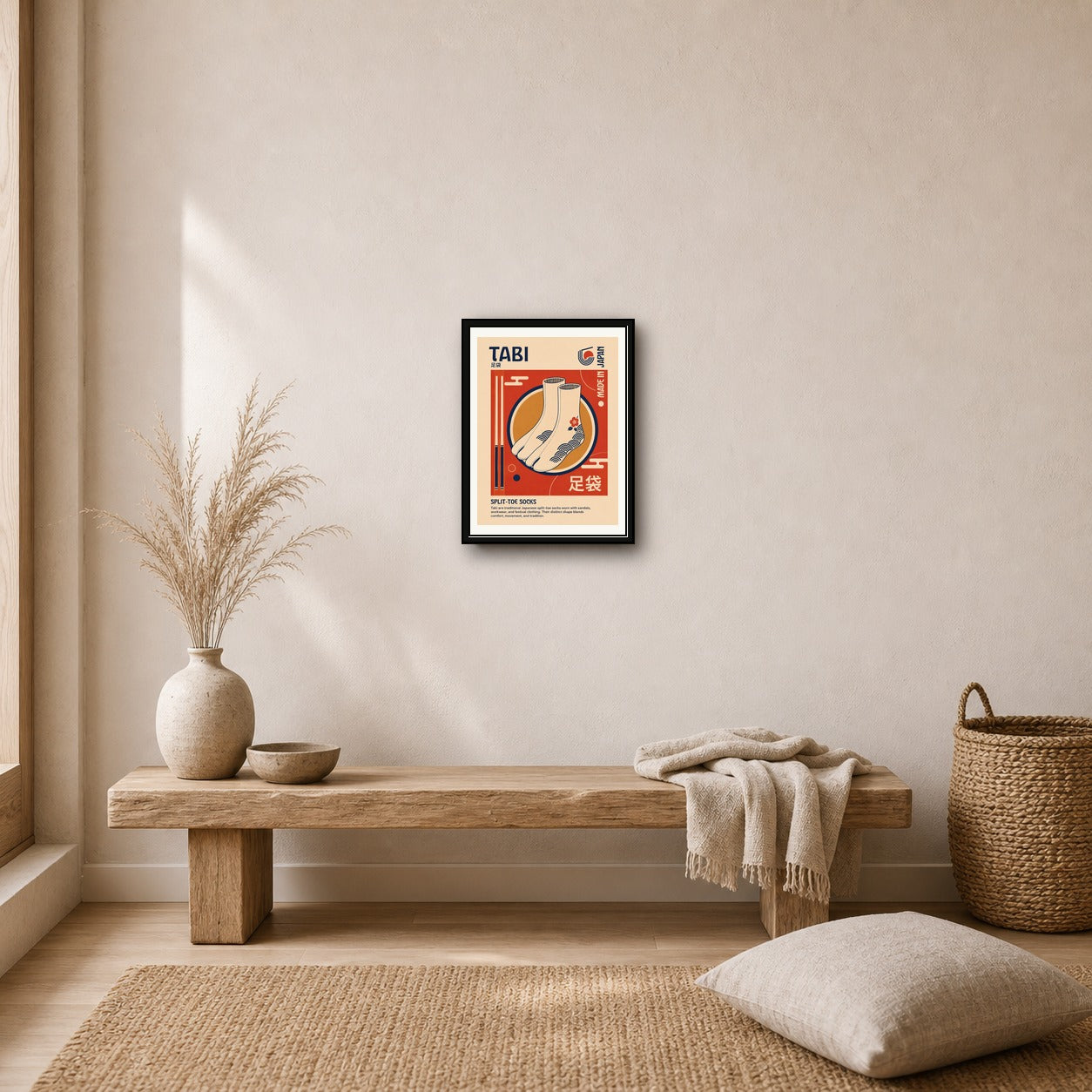 Retro Tabi Split-Toe Socks Poster, Japanese Culture Wall Art, Vibrant Travel Decor Print - corrected 3x4 room mockup