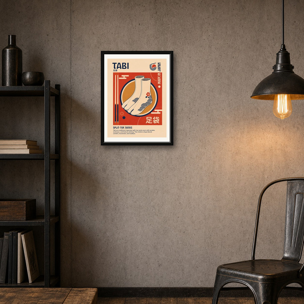 Retro Tabi Split-Toe Socks Poster, Japanese Culture Wall Art, Vibrant Travel Decor Print - corrected 3x4 room mockup