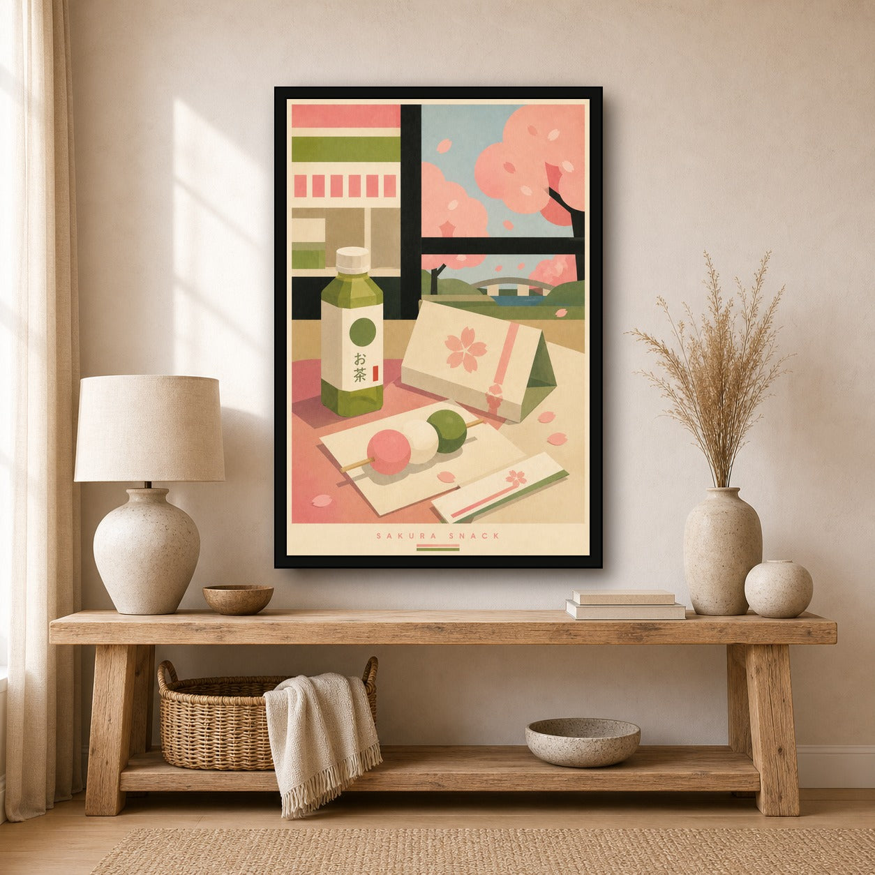 Sakura Snack Japanese Retro Poster Print - 2x3 room mockup