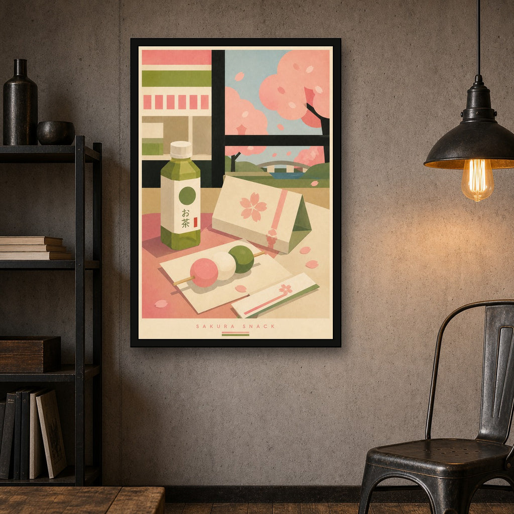 Sakura Snack Japanese Retro Poster Print - 2x3 room mockup