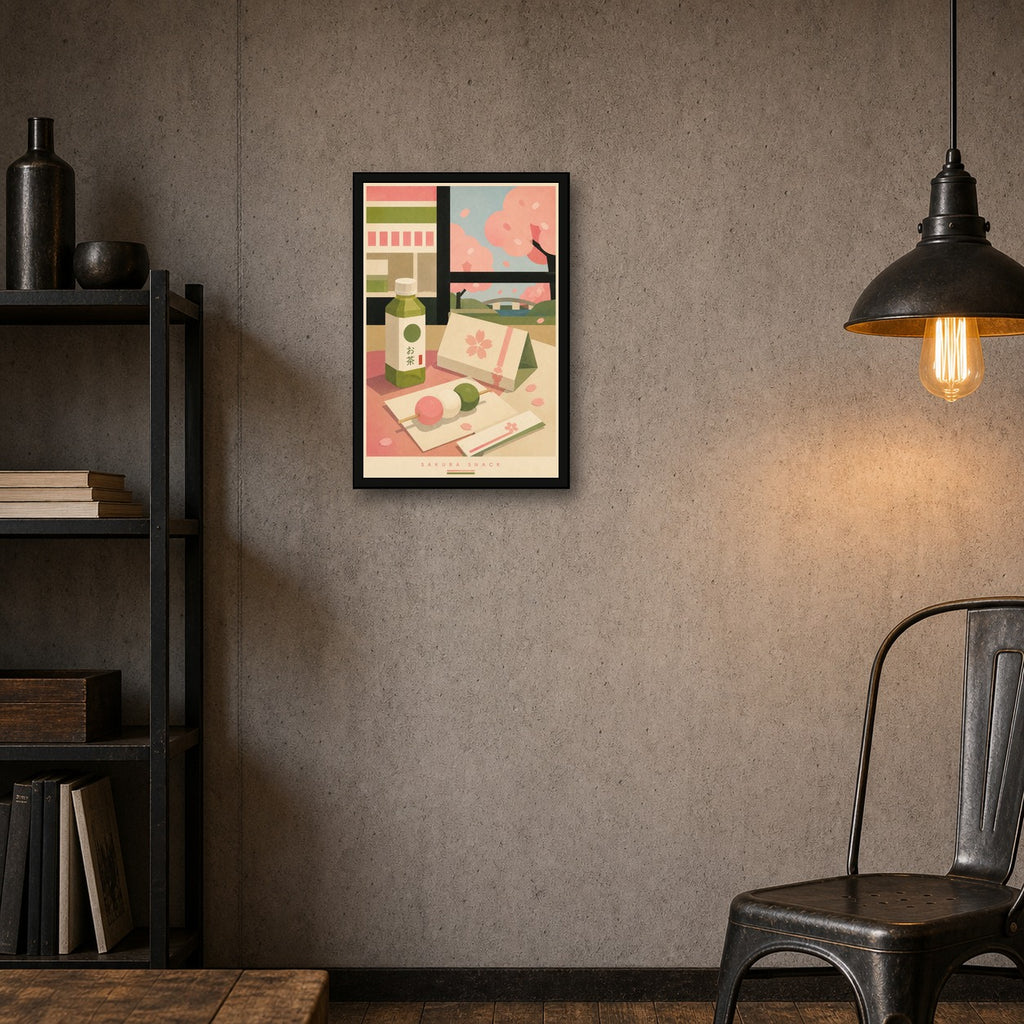 Sakura Snack Japanese Retro Poster Print - 2x3 room mockup