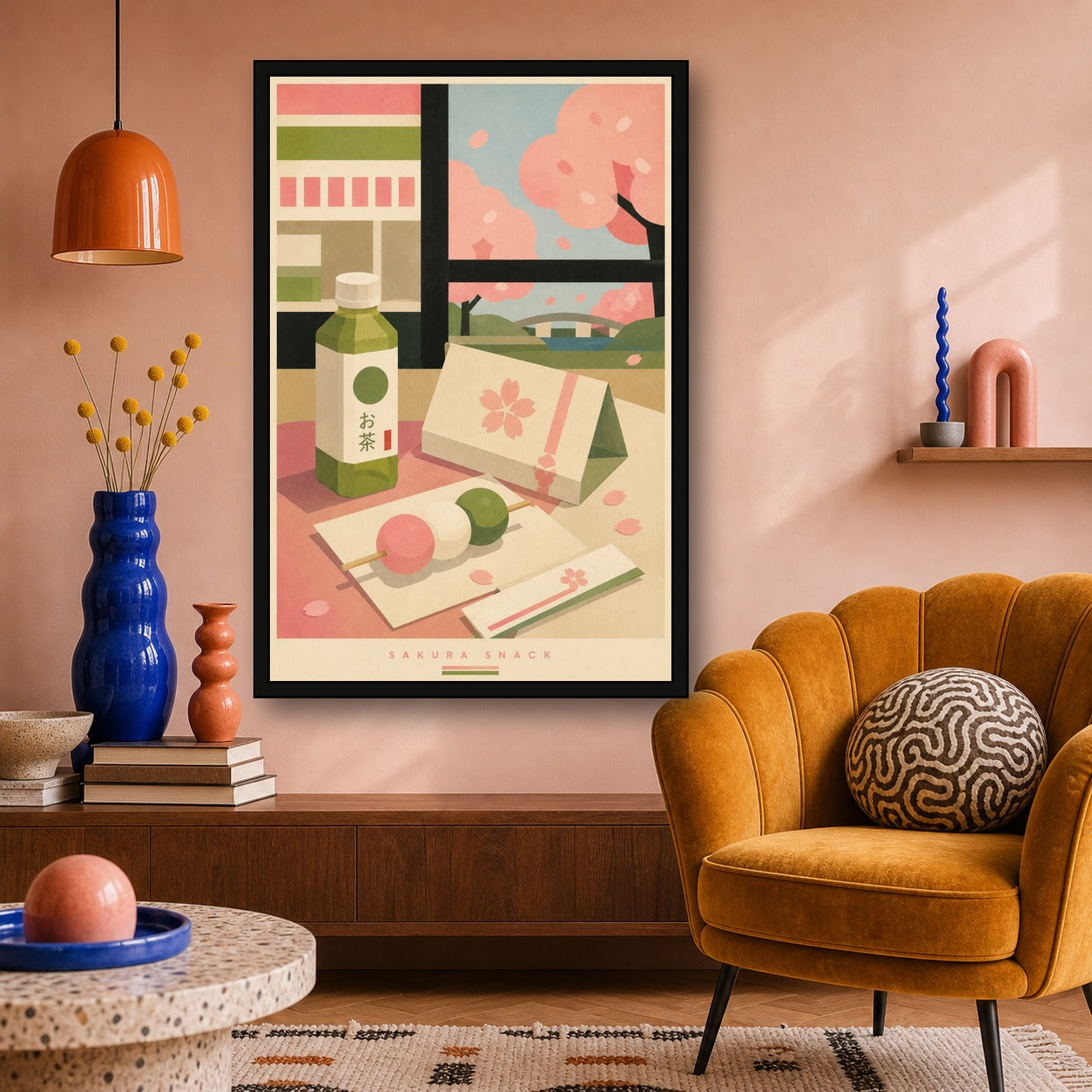 Sakura Snack Japanese Retro Poster Print - 2x3 room mockup