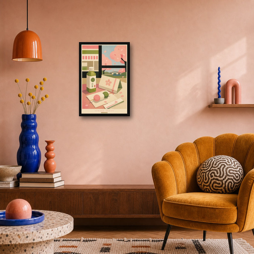 Sakura Snack Japanese Retro Poster Print - 2x3 room mockup